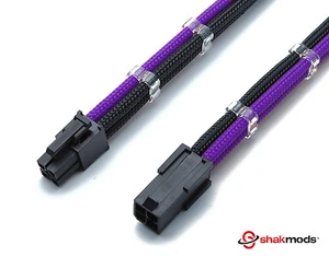 Shakmods 4 Pin Black Purple CPU Motherboard 30cm Sleeved Extension Cable 2 Combs - Picture 1 of 6