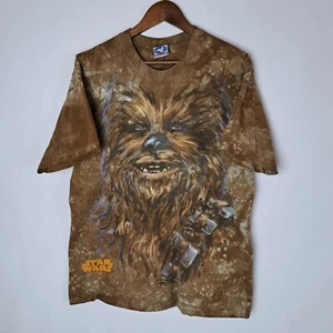 Vintage Star Wars T-Shirt Mens Large Brown Chewbacca Liquid Blue 1997 90's USA - Picture 1 of 18