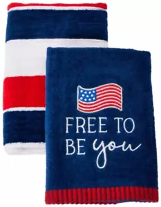 Set 2 asciugamani ricamati diversi (16"x26")PATRIOTTICI,BANDIERA E LIBERI DI ESSERE TE,BL - Foto 1 di 19