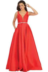 Womens Dresses For Bridesmaids Long Plunging V-Neck Sleeveless A-Line Plus Size - Picture 1 of 17