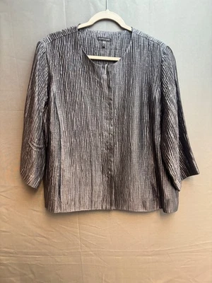 Chaqueta Blazer Eileen Fisher Peltre Seda Texturizada Manga 3/4 Frente a Presión Cuadrada XL Foto 1 de 4