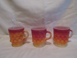Lote De Colección 3 Tazas de Café de Vidrio Anchor Hocking Naranja Ombré Patrón Diamante - Imagen 1 de 3