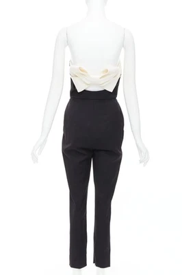 VALENTINO black cream wool blend bow black strapless jumpsuit IT40 S - Image 1 of 4