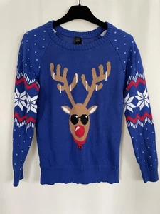 Rudolph RENTIER Weihnachten nordisch blau Pullover Damen Gr. S - Bild 1 von 5