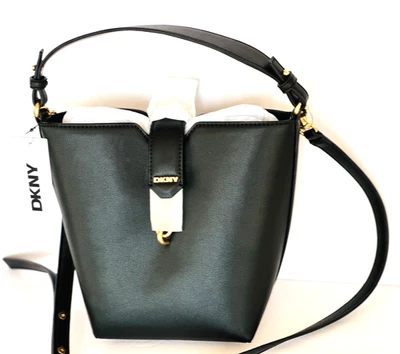 DKNY Black Leather Bucket Bag with Adjustable Strap - Image 1 of 4