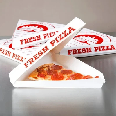 White Clay Coated Clamshell Pizza Slice Box - 400/Case - Image 1 of 2