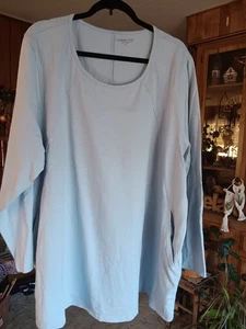 Coldwater Creek 3X Plus Size Baumwolle hellblau Langarm Bluse Seitentaschen - Bild 1 von 4