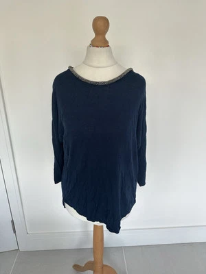 Women’s Oasis Navy Blue Embellished Neck Cross Back Jumper Top Size Medium UK 10 - Image 1 of 4