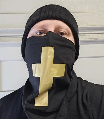 Bandana preta 23"x23" 100% algodão cor sólida personalizada ouro cruz bandana - Imagem 1 de 4
