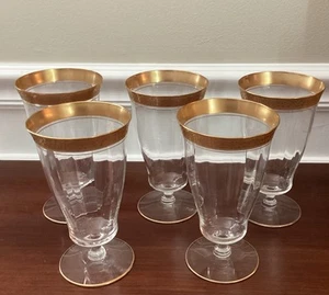 Set Of 5 TIFFIN FRANCISAN RAMBLER ROSE Footed Goblets Gold Trim Water Iced Tea - Picture 1 of 16