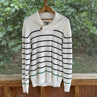 Suéter Grayson & Dunn Para Hombre Blanco Rayas Cuello Alto Suéter Talla L. NUEVO Foto 1 de 4