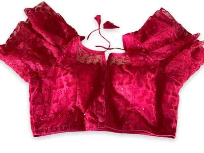 Blusa de sari y choli Phantom net con volantes en las manos (color: rosa) lista para usar Foto 1 de 3