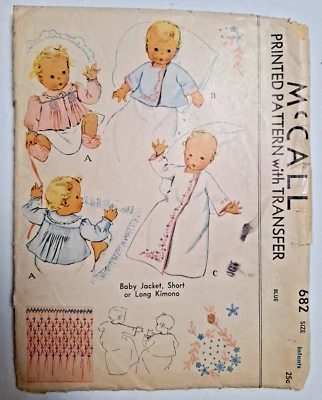 Jacket Top Kimono Gown Smocking Infants McCalls 682 Transfer Sewing Pattern VTG - Image 1 of 4