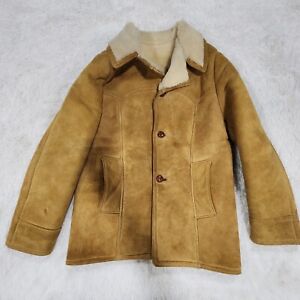 The Sheep Shack Rancher Coat Jacket Mens Size 44 Tan Suede Shearling Lined VTG