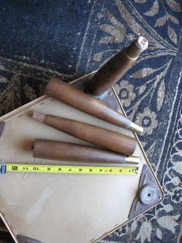 4 Vintage MCM Furniture Legs 11” Solid Wood Parts Tapered Solid Brass Caps Cover