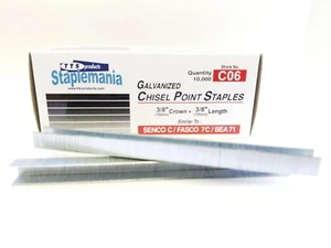 Staplemania C06 3/8" Upholstery Staples 3/8" Crown - 10,000 Per Box - Picture 1 of 6