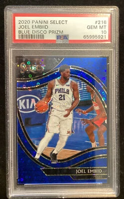 2020-21 Panini Select Joel Embiid Courtside Blue Disco Prizm /25 PSA 10 Gem Mint - Image 1 of 2
