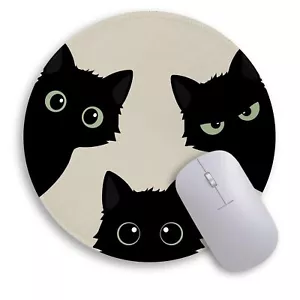 Black Cat Round Mouse Pad Cute Mini Desk Mousepad for Laptop Office Gaming - Picture 1 of 6