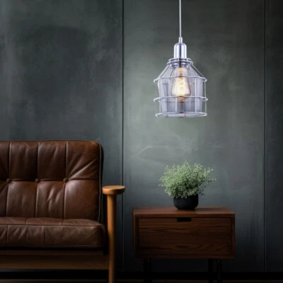 Lampada A Sospensione In Cromo E Vetro Con Rete Metallica Per La Sala Da Pranzo - Immagine 1 di 4