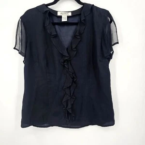 Allison Taylor schwarze Seidenbluse mit Rüschen | transparente Ärmel | Größe L - Bild 1 von 5