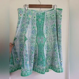 Jones Wear Plus Pastel Green Floral Paisley A Line Ruffle Swing Midi Skirt 16 - Picture 1 of 6