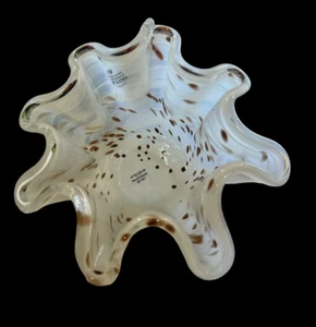 Murano Art Glass Handkerchief Vase/Candle Holder White With Leopard Spots - Picture 1 of 9