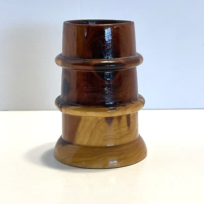 Wooden Hand Turned Carved Small Vase Rustic Primitive Brown Signed 3 3/4" Tall - Image 1 of 4