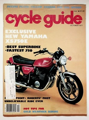 1977 October Cycle Guide Motorcycle Magazine Yamaha XS750E Suzuki PE250 CanAm - Image 1 of 4