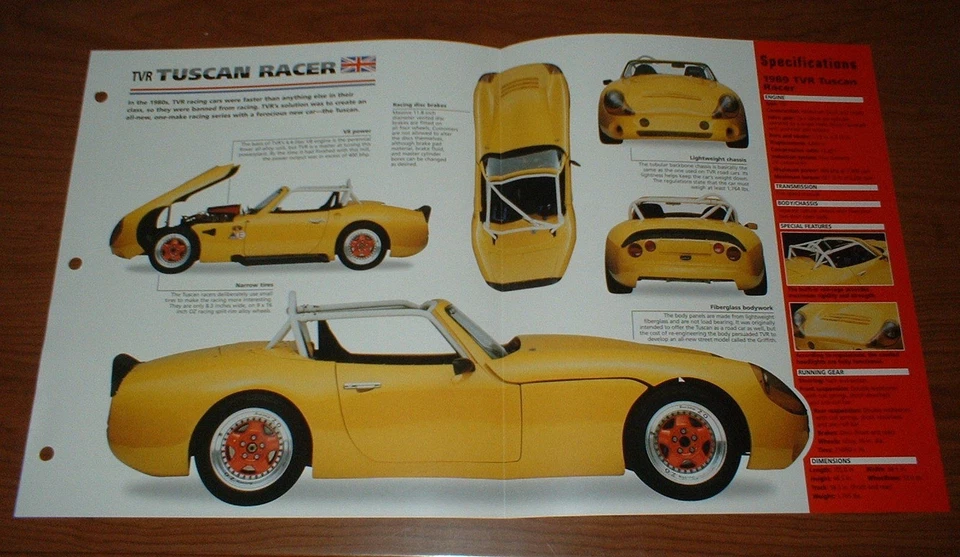1989 TVR TUSCAN RACER ORIGINAL IMP BROCHURE SPECS INFO 88 89 90 91 92 93 94 95 - Image 1 of 1