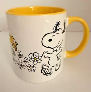 Peanuts Snoopy & Woodstock Floral, Spring, Summer White & Yellow 20 oz Mug - Picture 1 of 7