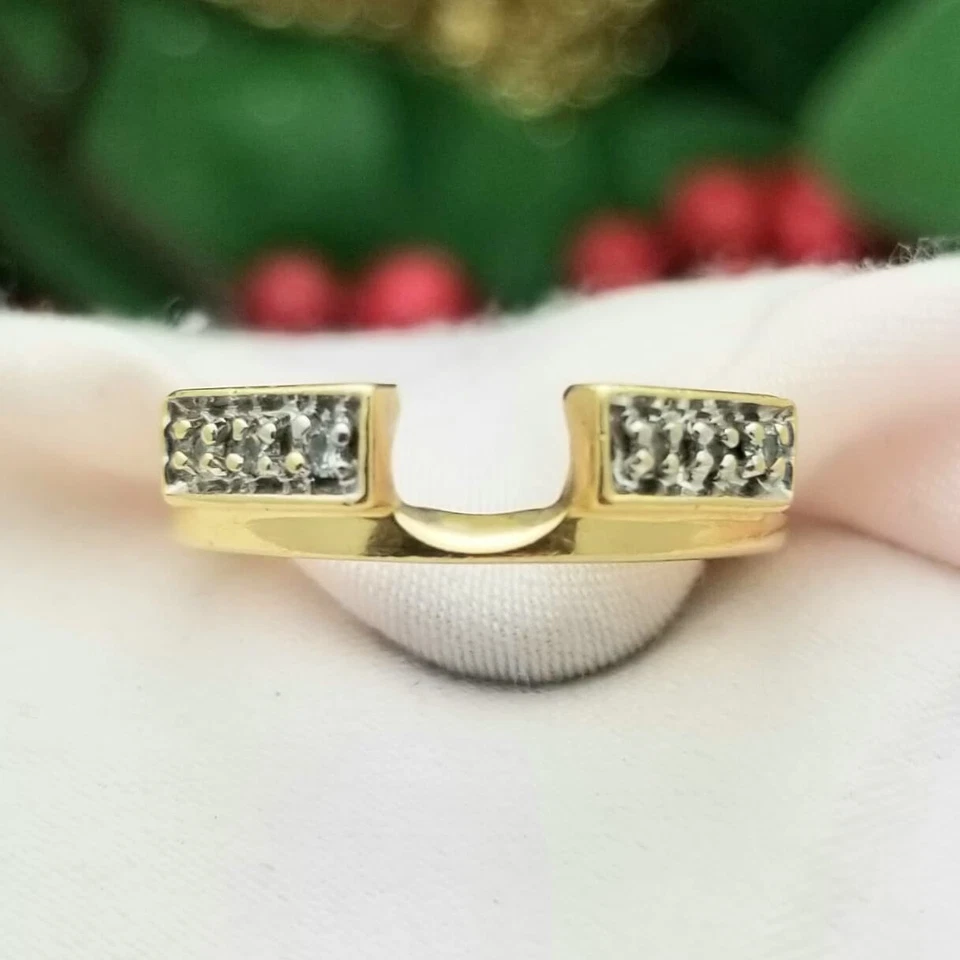 14K Solitaire Diamond Pave Ring Enhancer/Jacket-Yellow Gold-Natural-Vintage - Image 1 of 4