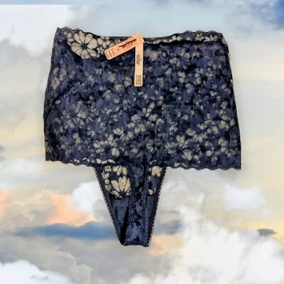 Victoria's Secret CINTURA ALTA Floral Malla Transparente TANGA PANTY Azul Nuevo con Etiquetas Talla Pequeña Foto 1 de 4