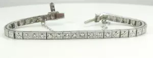 Antique 1920's Add Diamond Straight Line Bracelet Platinum 7" Long 0.144" Width - Picture 1 of 14