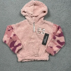 bebe Sweatshirt Girls Small 4 Long Sleeve Hooded Pink Camo Logo Fuzzy Fleece NWT - Picture 1 of 9
