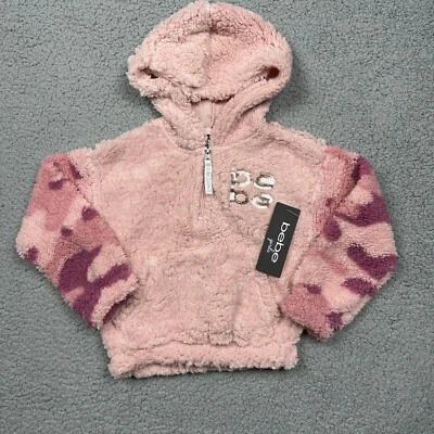 Moletom bebe meninas pequeno 4 manga comprida com capuz rosa camuflado logotipo lã difusa novo com etiquetas - Imagem 1 de 4