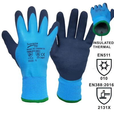SUPREME Thermal Insulated Waterproof Winter Work Gloves Fully Latex Coated Cold Safety