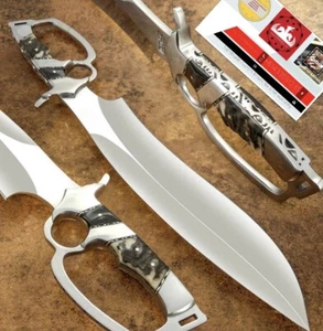 CUSTOM HANDMADE D-2 TOOL STEEL Bull Horn FULL TANG HUNTING BOWIE WITH Sheet 16 “ - Picture 1 of 6