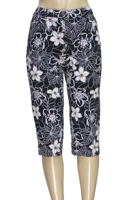 Pantalones capri para mujer TanJay elásticos florales negros talla pequeña 6P Foto 1 de 4