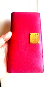 Ralph Lauren Red Raspberry Saffiano Leather Checkbook Credit Card Wallet New - Picture 1 of 9