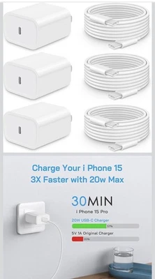 3-Pack Heavy Duty USB C to Type-C Fast Charging Data SYNC Charger Cable 3/6FT - Image 1 of 3