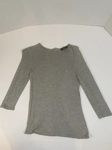 Verve Ami Women’s Light Sweater S Color Gray Embellished Collar 3/4 Sleeves - Picture 1 of 6