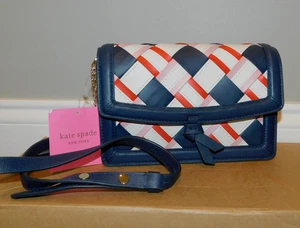Kate Spade Knott Bandolera Cuero Tejido Solapa Bolso Cartera Blazer Azul $298!NUEVO - Imagen 1 de 16