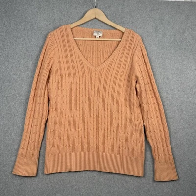 Suéter para mujer St. John's Bay XL tejido con cable melocotón cuello en V suéter algodón Foto 1 de 4