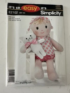 Simplicity E2102 Sewing Pattern 15" Doll, Clothes & Cat, Toy Stuffed Animal - Picture 1 of 2