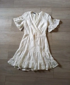 Quiz White Floral Lace Flared Dress Frilled Tiered Occasion Holiday Party UK8 - Picture 1 of 19