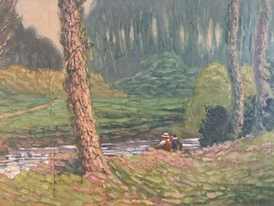 Belle peinture huile panneau bois pointillisme Pointilliste Impressionniste Art - Photo 1/4