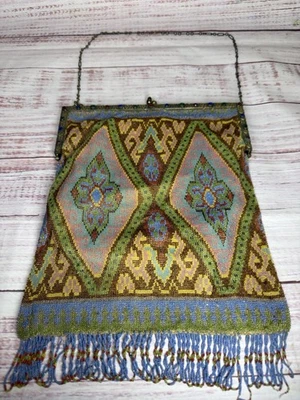 Bolsa Deco arte geométrica antiga francesa corte aço micro miçangas década de 1920 - Imagem 1 de 4