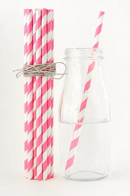 75x pink striped drinking straws party decoration wedding birthday baby shower  - Image 1 of 2