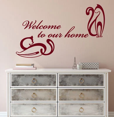Vinyl Wall Decal Words Quote Welcome To Our Home Abstract Cats Stickers (2202ig) — 第 1/3 张图片