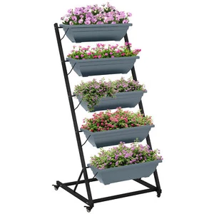 Pflanzenständer, Blumenständer mit 5 Etagen, Pflanzenregal mit Rollen Grau - Bild 1 von 10